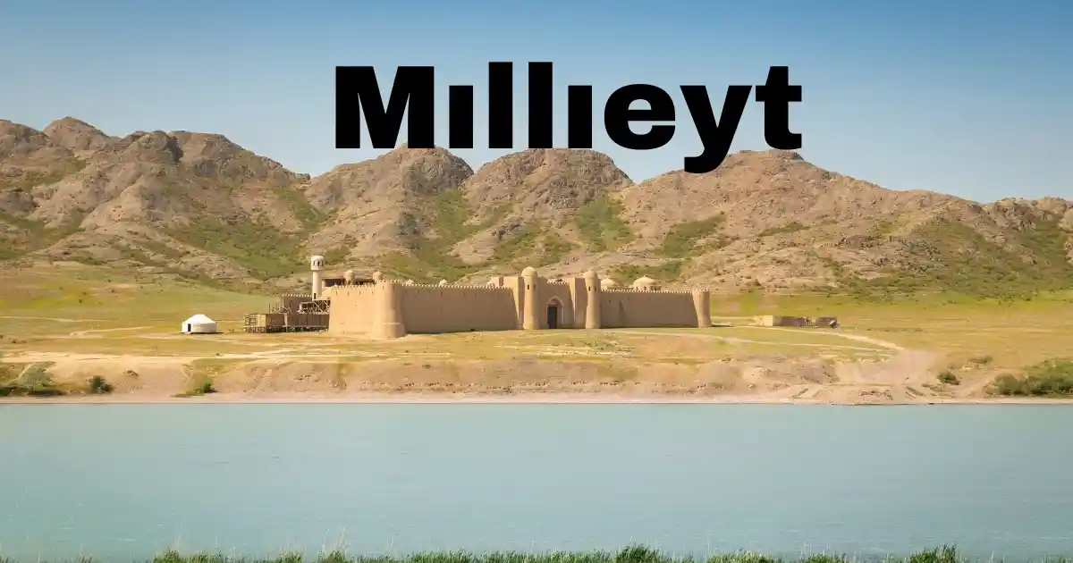 A historic fortress by a lake with mountainous terrain in the background, under the bold text Mıllıeyt