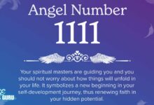 Angel Number 1111 with a spiritual message about guidance and new beginnings on a blue background