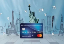 Image of a sleek credit card against a backdrop of famous international landmarks, including the Eiffel Tower, Statue of Liberty, and Tokyo Tower. The card headline reads 'Best Credit Cards for No Foreign Transaction Fee: Top Picks for 2024.' Surrounding the card are icons symbolizing travel and financial savings, such as airplanes, shopping carts, and currency symbols, emphasizing the benefits of using these cards for global purchases without extra fees.