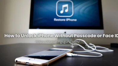 An iPhone connected to a computer showing the option to restore the device using iTunes, demonstrating how to unlock an iPhone without a passcode or Face ID.